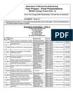 ME Final Year Project Presentations Schedule