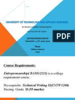 University of Technology and Applied Sciences: Entrepreneurship Semester 1, AY 2020-2021 Week Video Lecture
