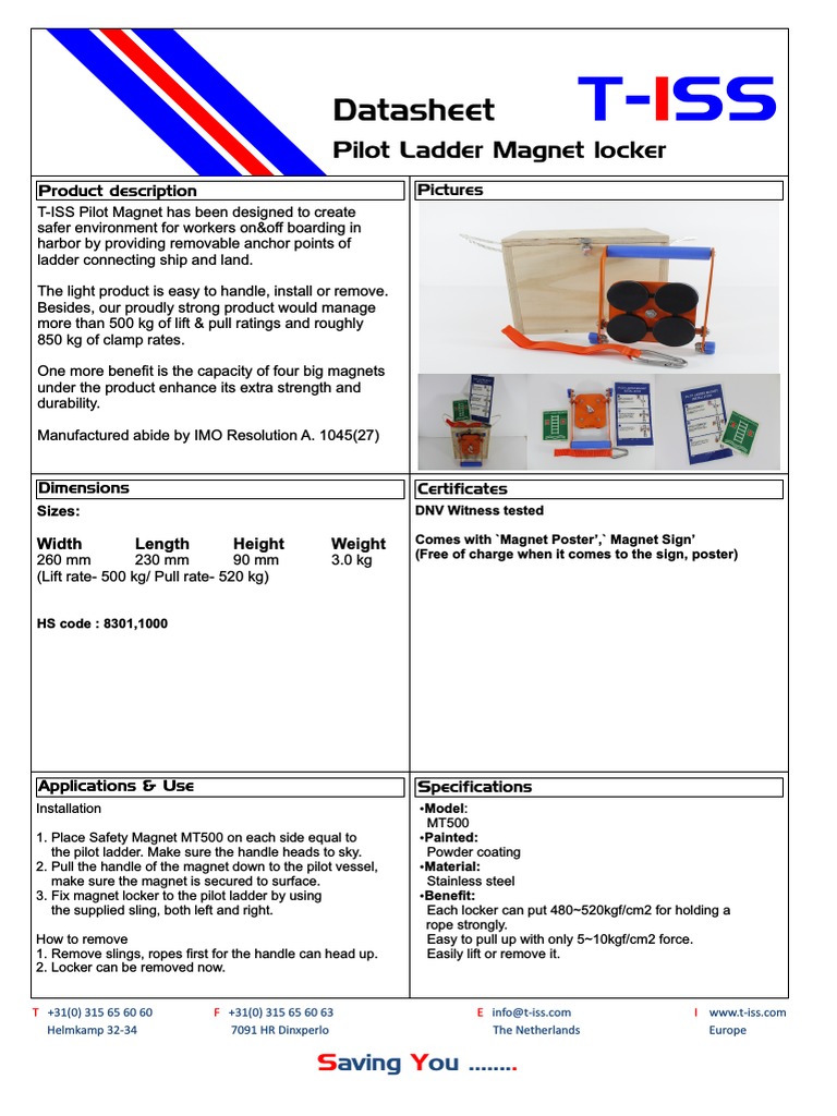 Pilot Ladder Magnet MT500 Datasheet | PDF | Magnet | Manufactured Goods