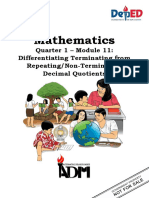 Mathematics: Quarter 1 - Module 11: Differentiating Terminating From Repeating/Non-Terminating Decimal Quotients