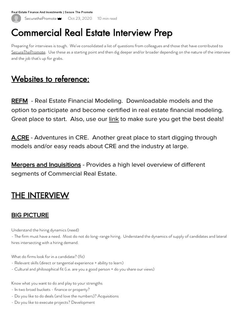 Commercial Real Estate Interview Prep PDF Internal Rate Of Return