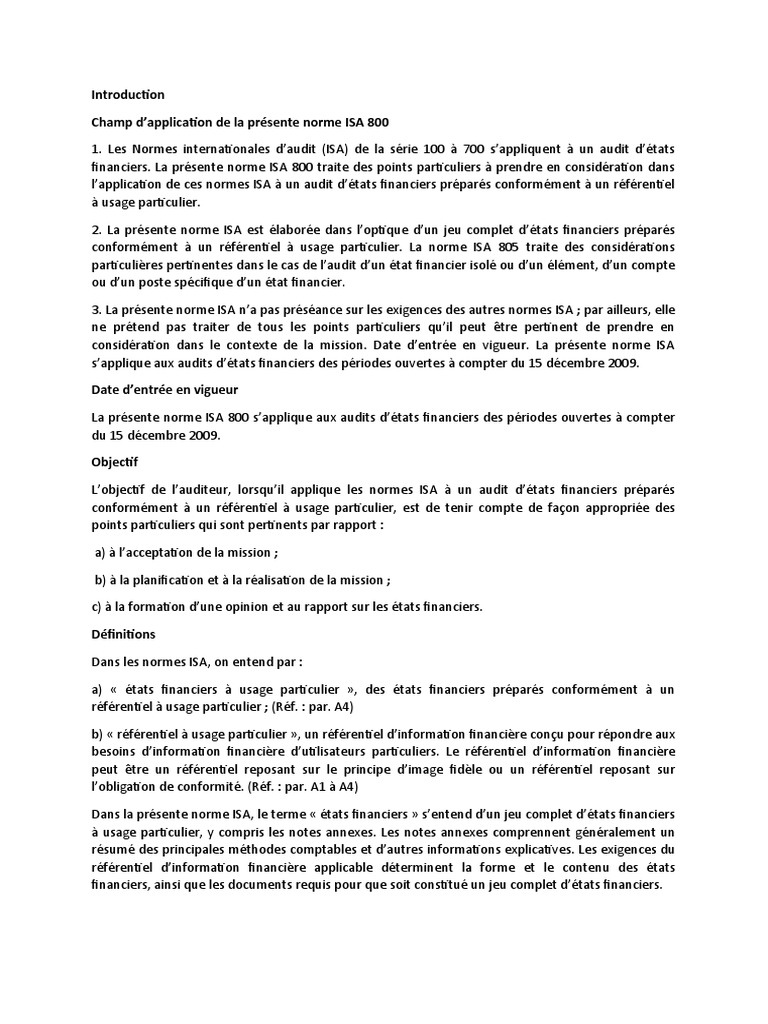 Norme ISA 800 : Audit d'états financiers | PDF | Audit | Informations