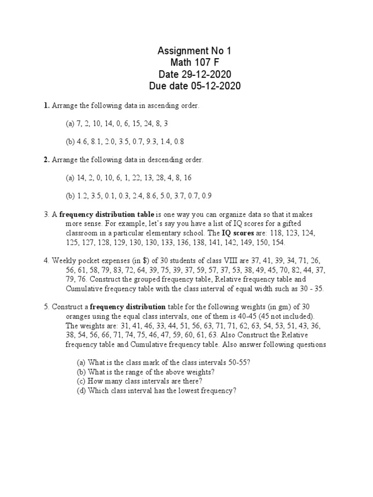 Assignment 1 MATH 107 | PDF