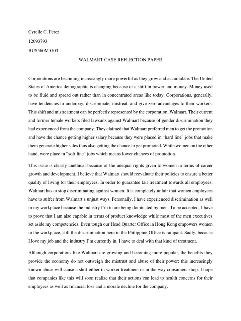 WalMart Case Analysis Reflection Paper | PDF | Business