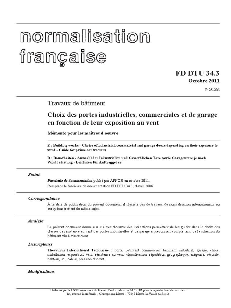 NF DTU 34.3 Choix Des Portes Industrielles | PDF | Code de la ...