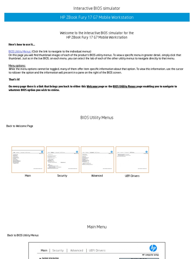 HP Zbook Fury 17 G7 Mobile Workstation Interactive Bios Simulator