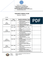 Teachers Weekly Plan Week 9. 2021 - 2022