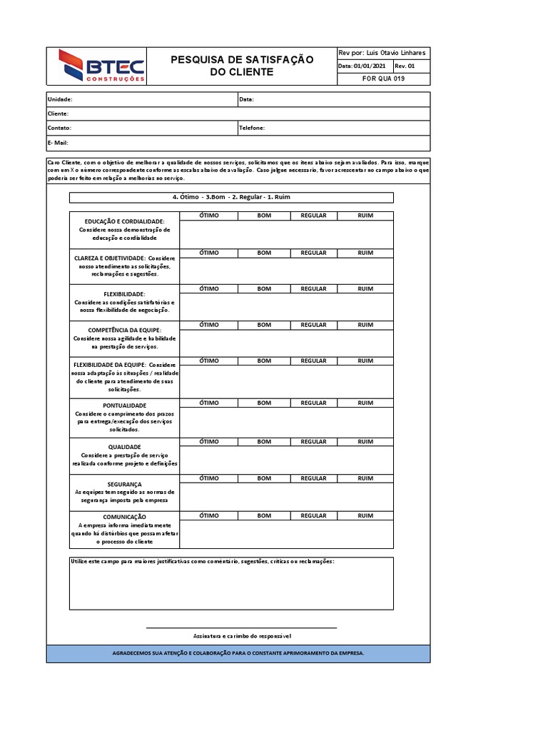 Pesquisa De Satisfação Do Cliente Pdf Business