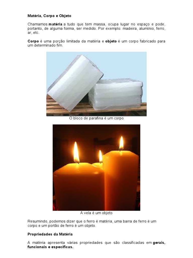 Exemplos de Matéria, Corpo e Objeto | PDF