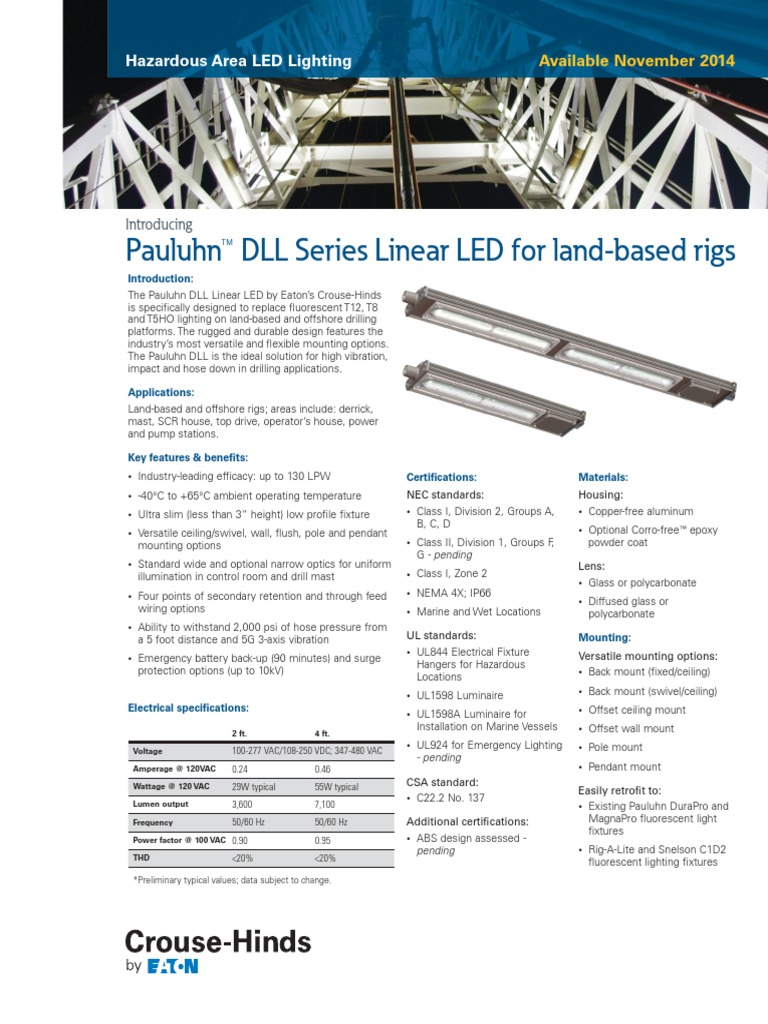 Pauluhn™ DLL Series Linear LED For Land-Based Rigs: Hazardous Area LED ...