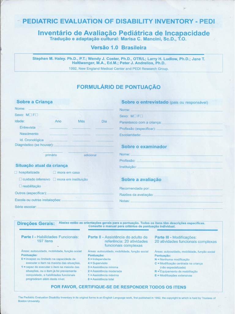 Formulario PEDI | PDF
