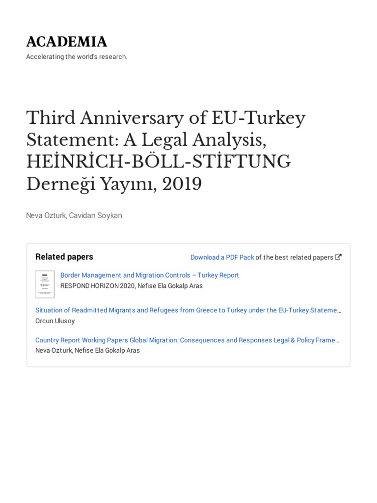 Third Anniversary of EUTurkey Statement A Legal Analysis Heinrich Boll