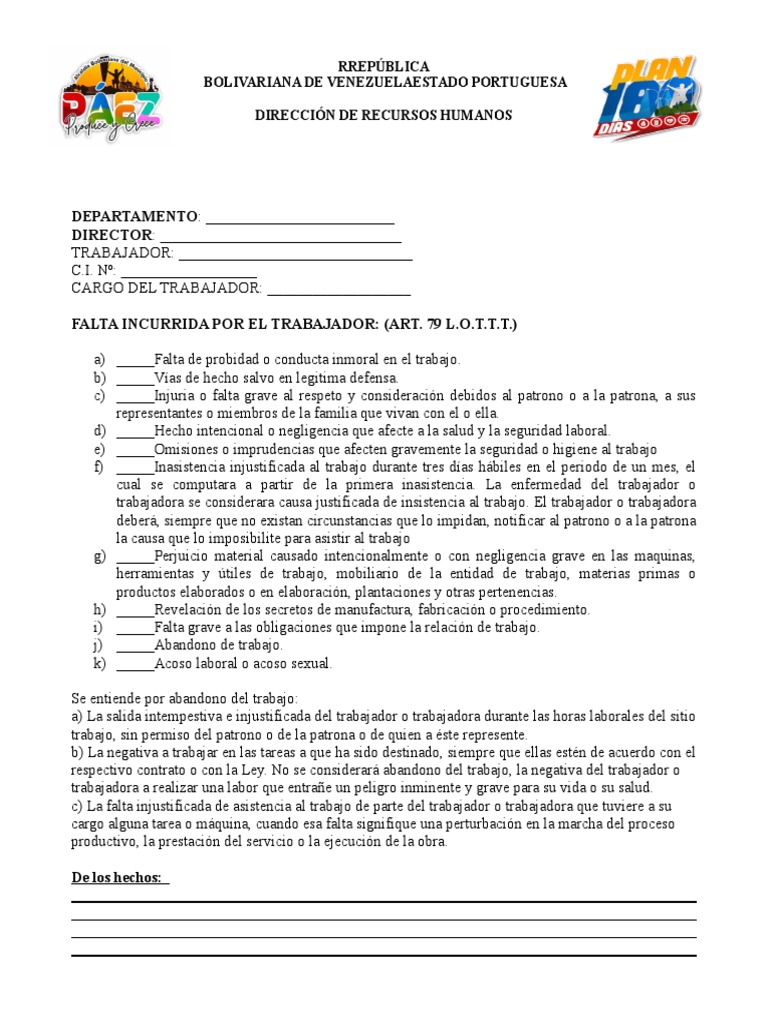 Acta de Inasistencia Laboral en Venezuela | PDF