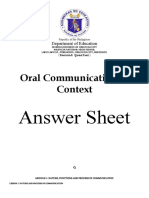 Oral Communication in Context: Answer Sheet