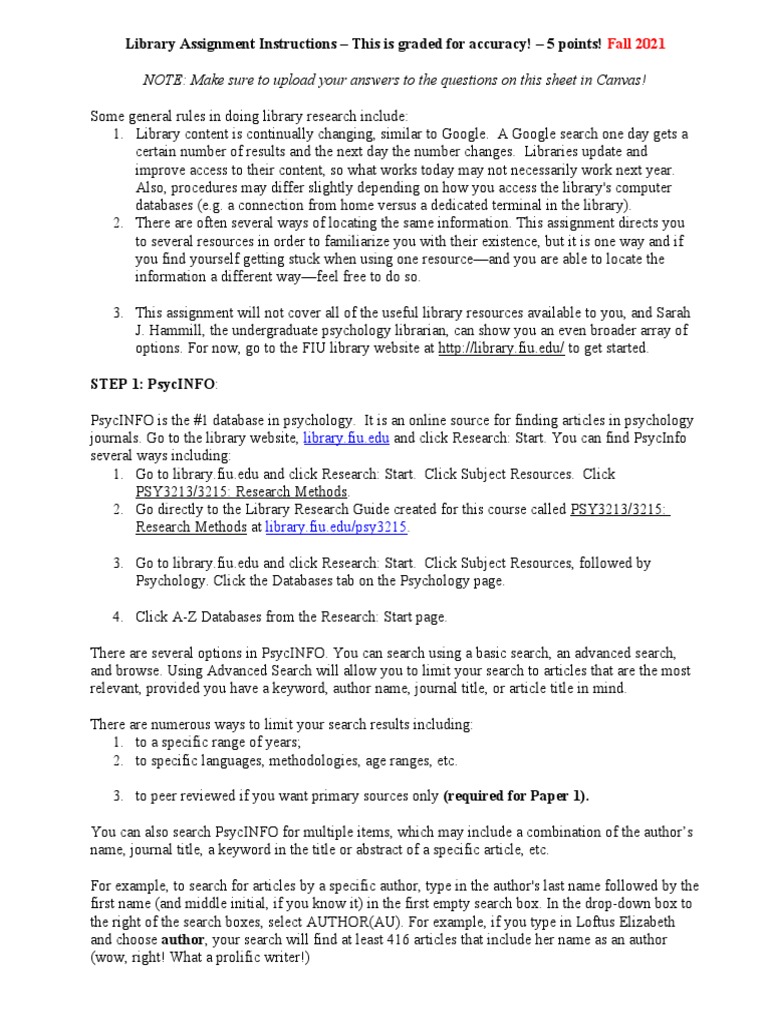 PsycINFO Research Assignment Guide | PDF | Libraries | Social ...