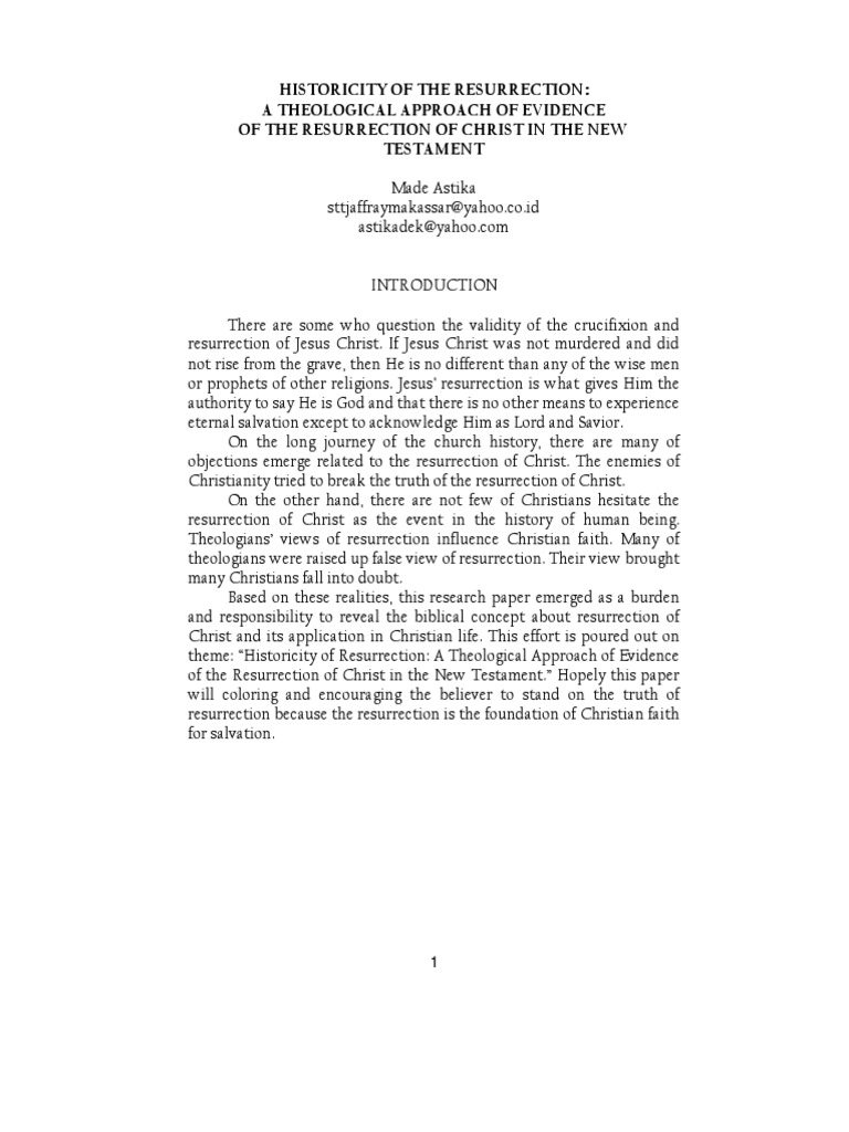 Historicity of The Resurrection: A Theological Approach of Evidence of ...