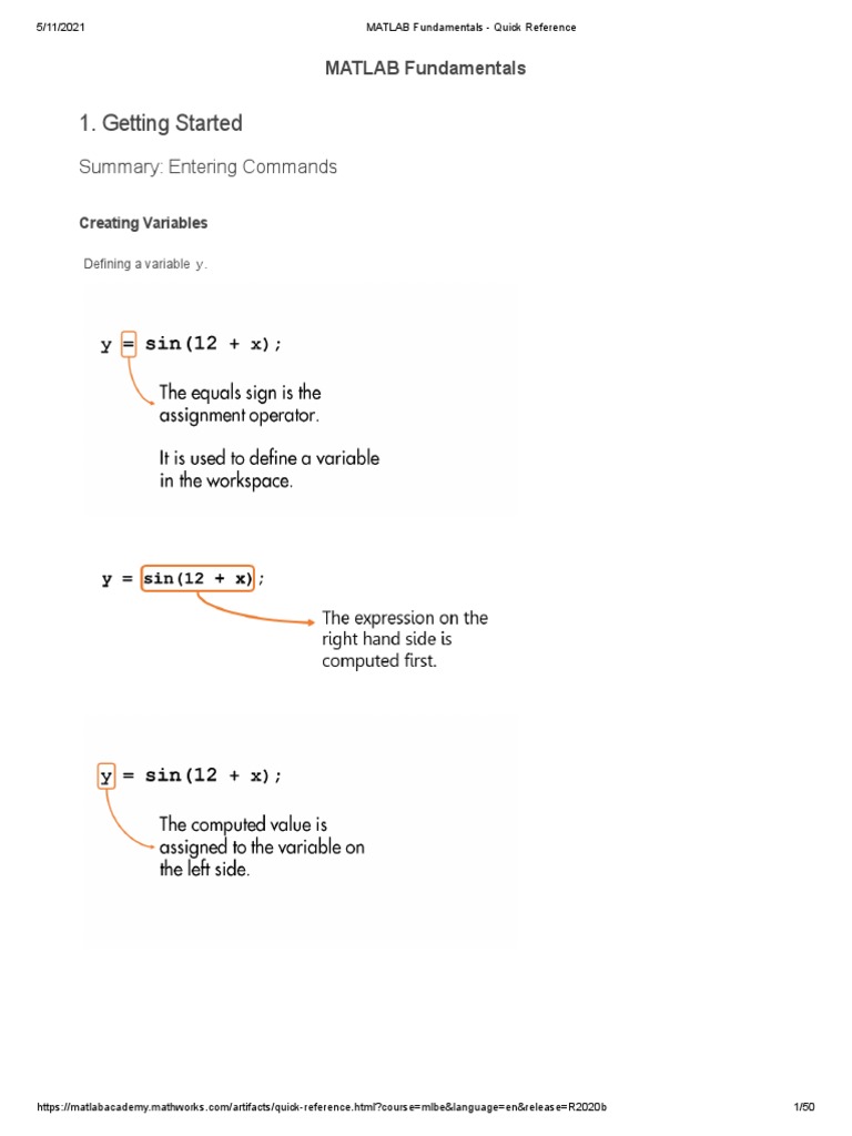 MATLAB Fundamentals Quick Reference | PDF | Matrix (Mathematics ...