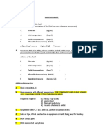 Fluid Questionnaire Heat Exchanger Parameters