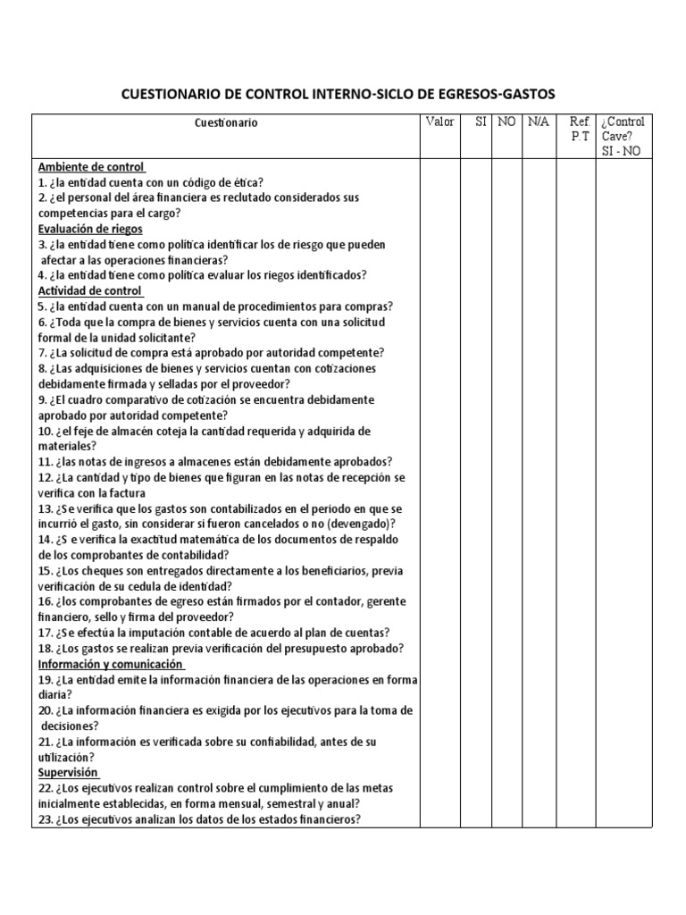Cuestionario de Control Interno G.A.F. Gastos | Descargar gratis PDF ...