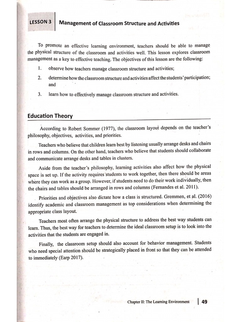 Management Of Classroom Structure And Activities