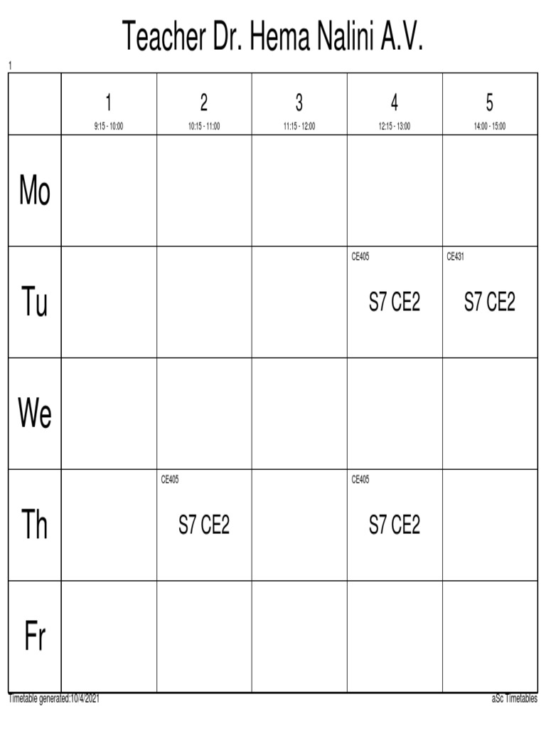 Engineering Class Timetables | PDF