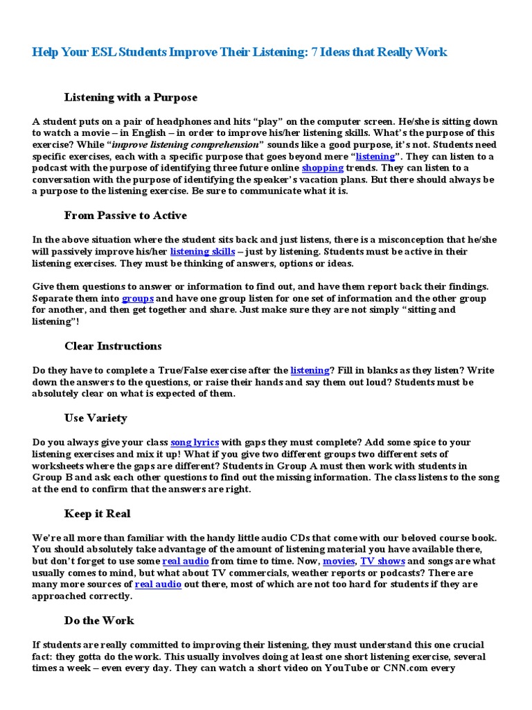 Help Your ESL Students Improve Their Listening | PDF | English As A ...