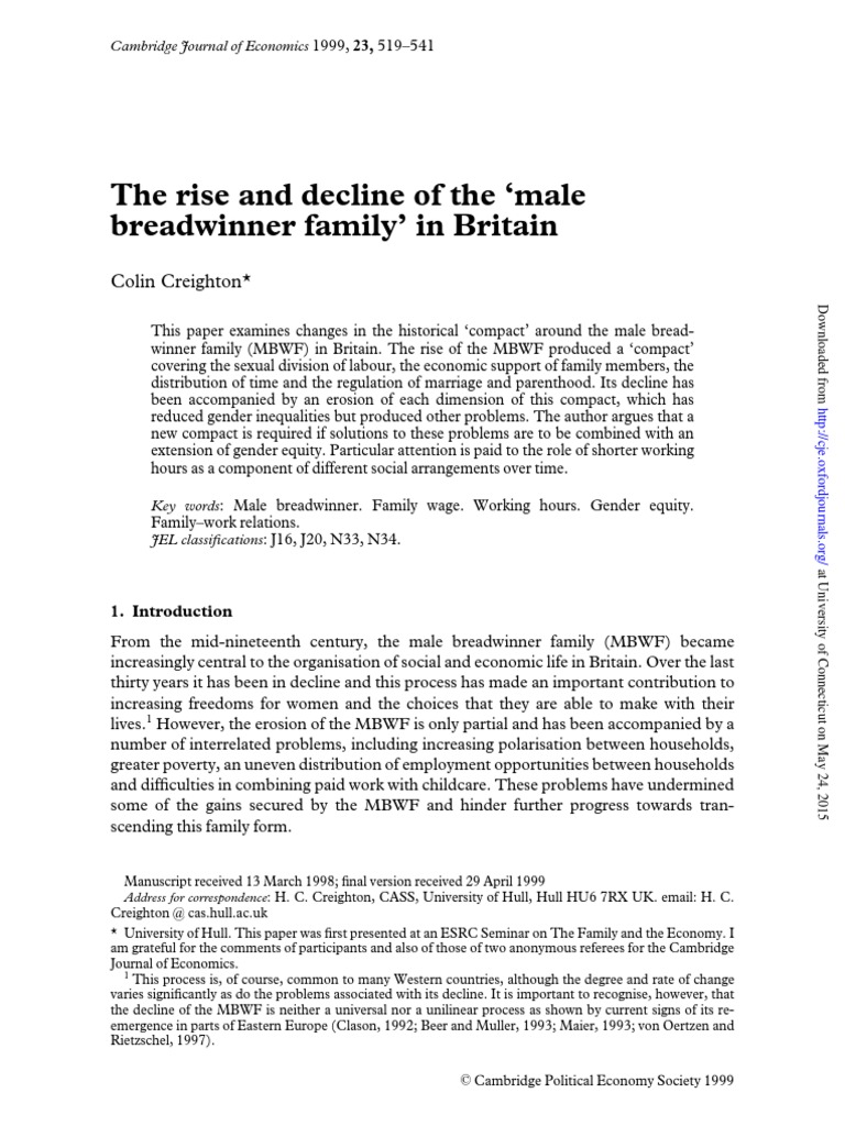 Creighton, C. The Rise and Decline of The 'Male Breadwinner Family