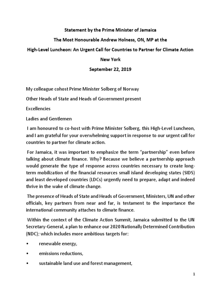 Statement by The Prime Minister of Jamaica To The United Nations | PDF ...