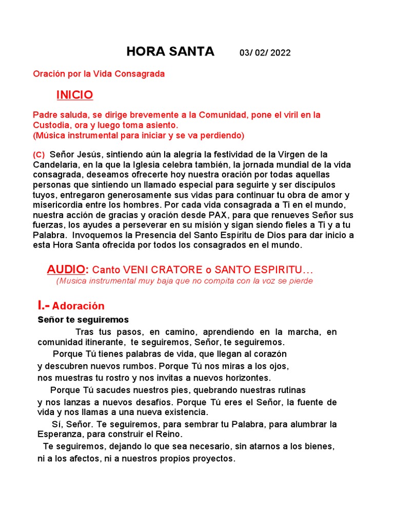 Hora Santa por la Vida Consagrada | PDF | Cristo (título) | Jesús