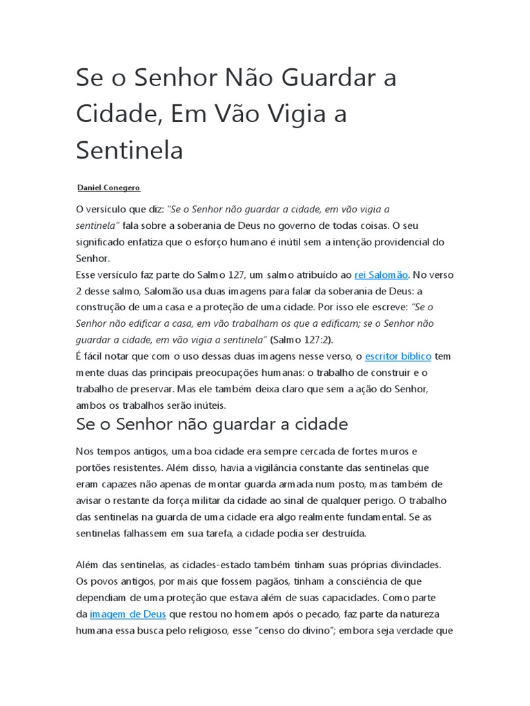 Se o Senhor Não Guardar A Cidade, em Vão Vigia A Sentinela | PDF | Deus ...