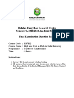 Halalan Thayyiban Research Centre Semester I, 2021/2022 Academic Session Final Examination Question Paper