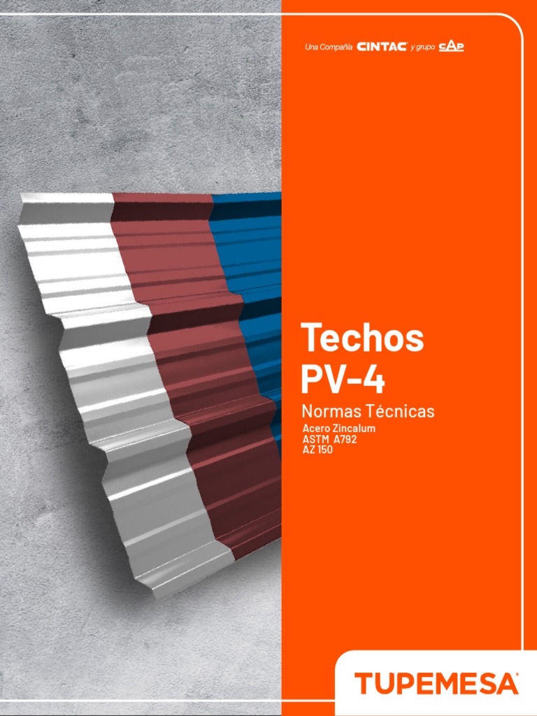 Ficha Técnica Techos PV-4 Zincalum | PDF | Materiales | Rieles