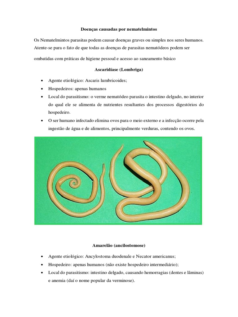 Doenças Causadas por Nematelmintos | PDF | Parasitismo | Especialidades ...