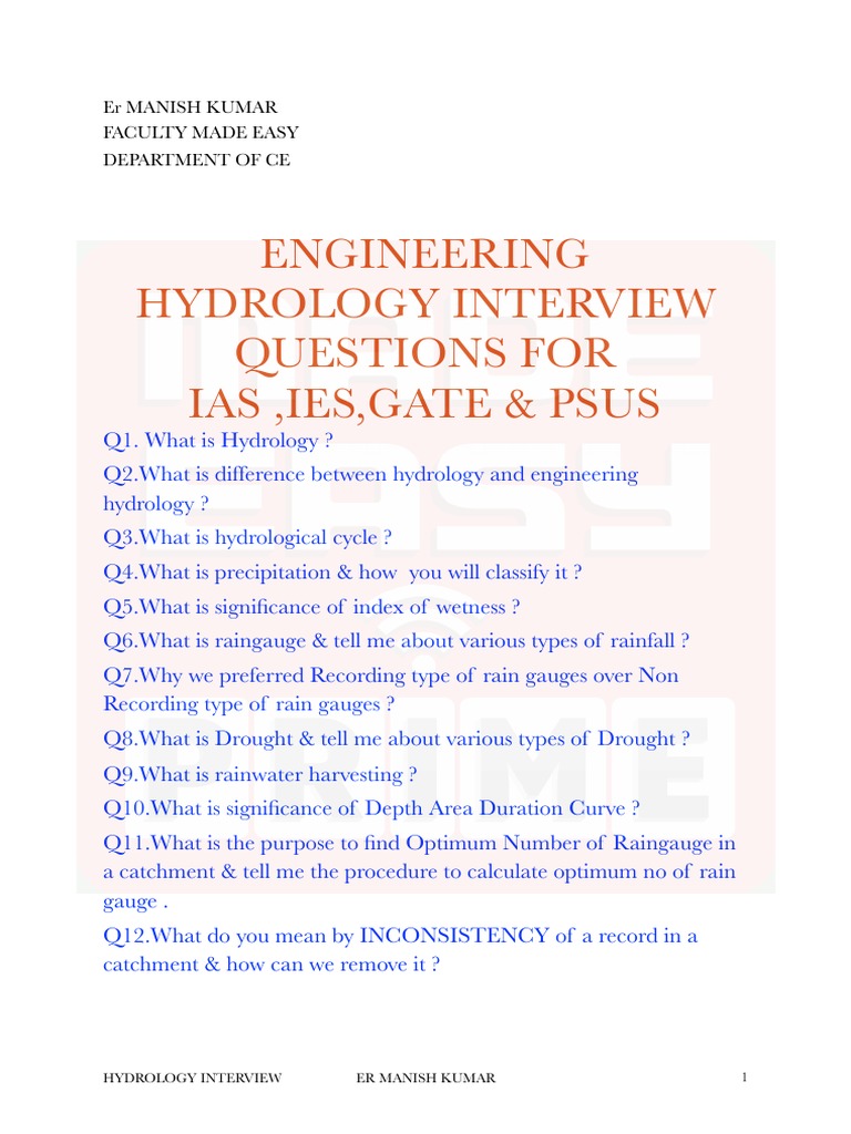 Hydrology Interview Questions PDF | PDF | Drainage Basin | Hydrology