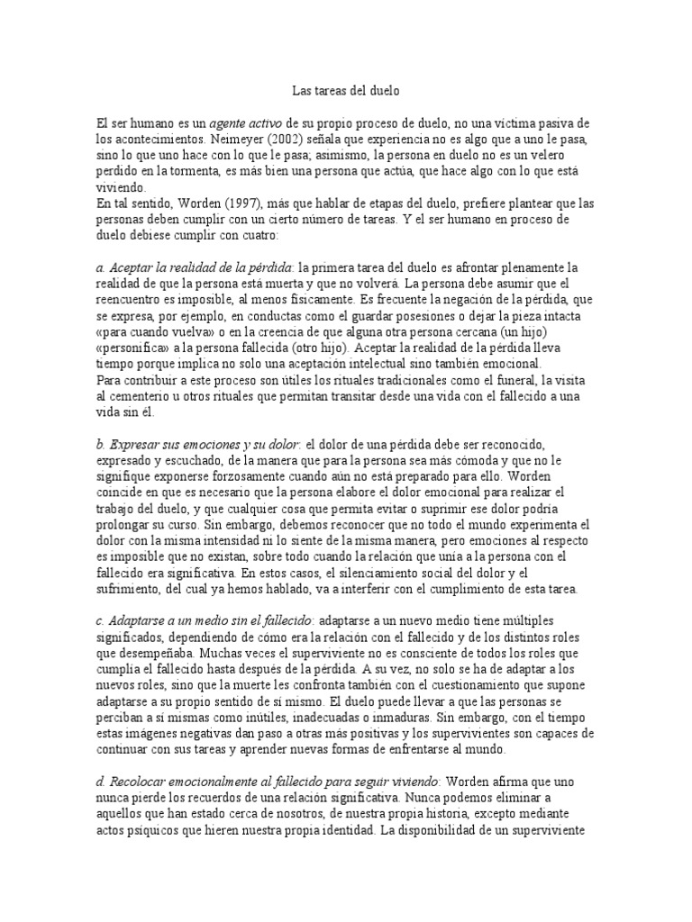 Las Tareas Del Duelo Pdf Dolor Las Emociones