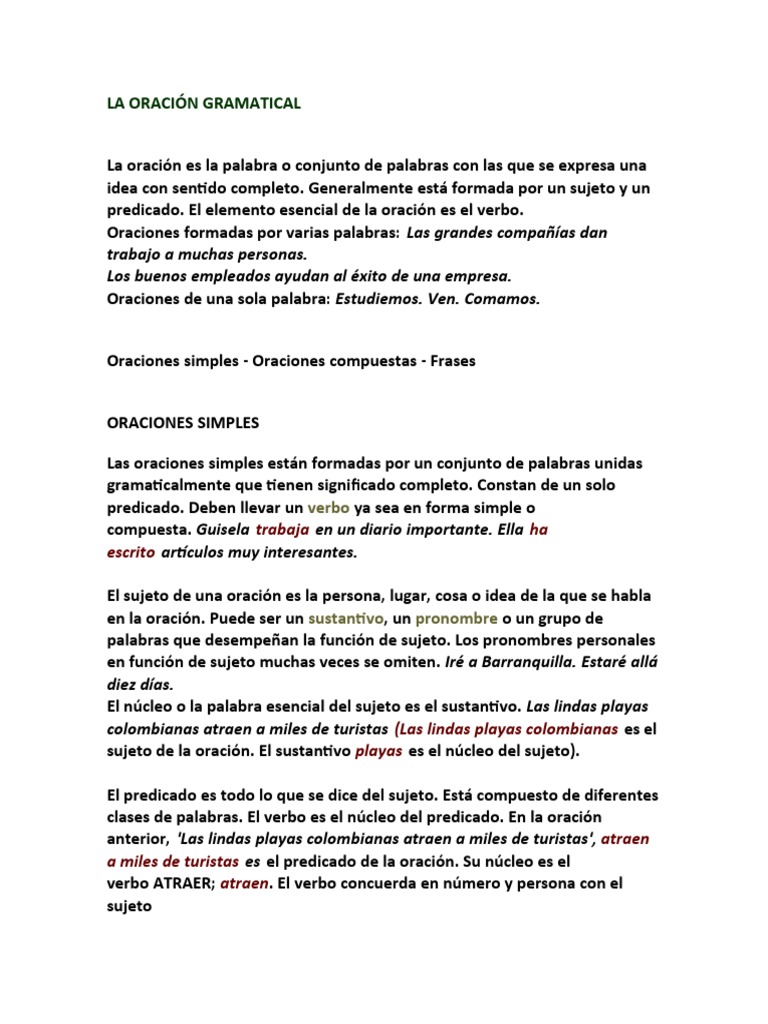 La Oración Gramatical22 PDF Oración (Lingüística) Asunto (gramática)