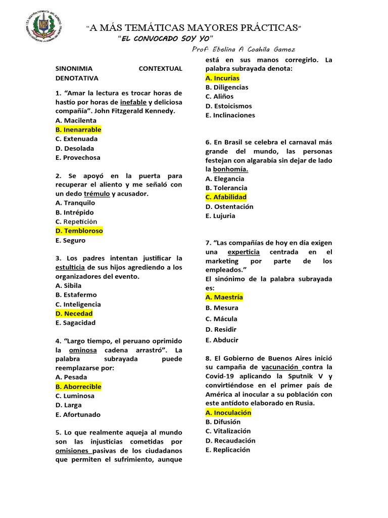 Sinonimia Contextual Denotativa Desafío 18-11-21 | PDF