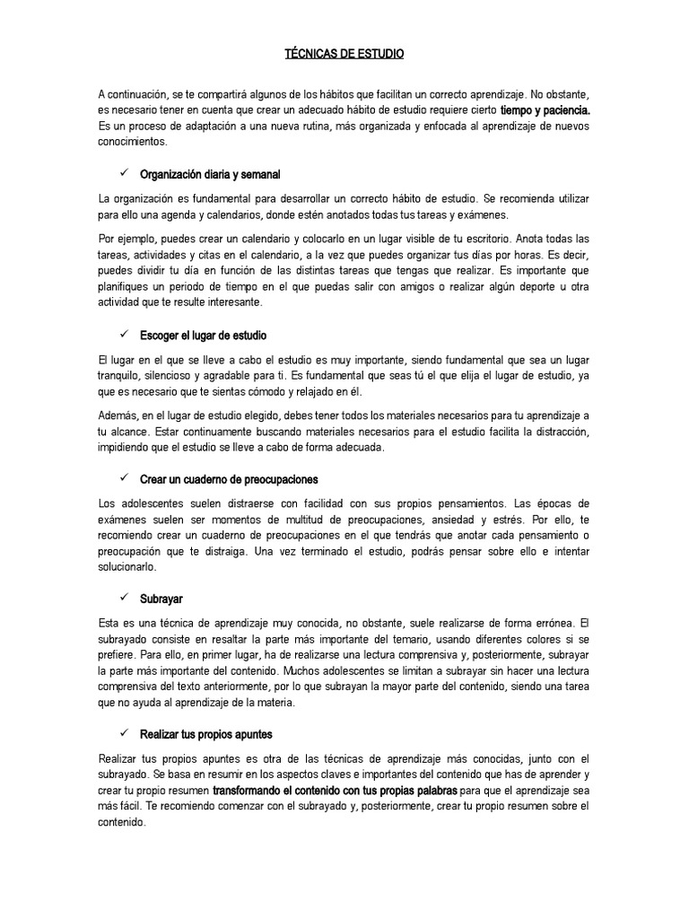 Técnicas Efectivas de Estudio | PDF | Aprendizaje | Ciencia cognitiva