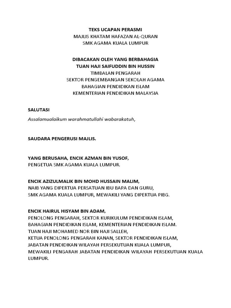 Perasmian Majlis Khatam Al-Quran 2021 | PDF