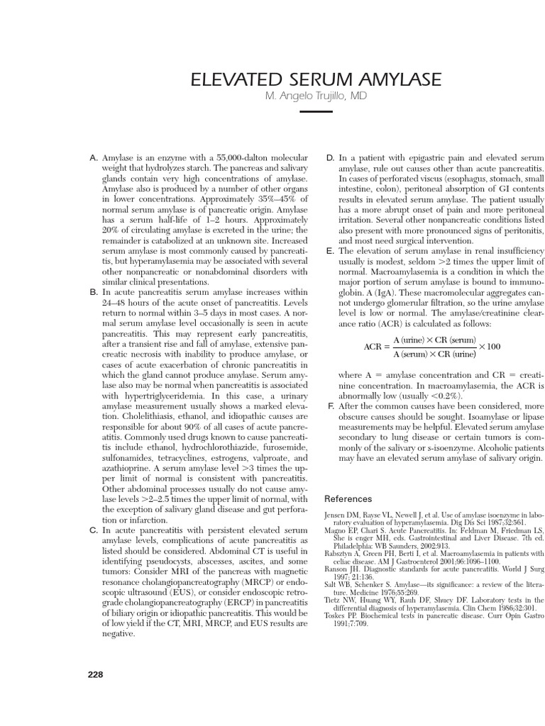 Elevated Serum Amylase PDF Digestive System Medical Specialties