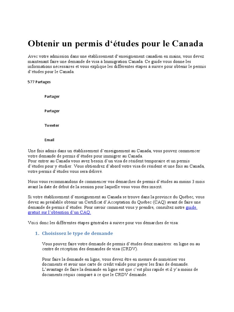 Permis D'etudes Au Canada | PDF | Canada | Visa (Document)