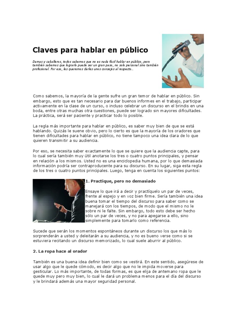 Claves Para Hablar En Publico Pdf Hablar En Público