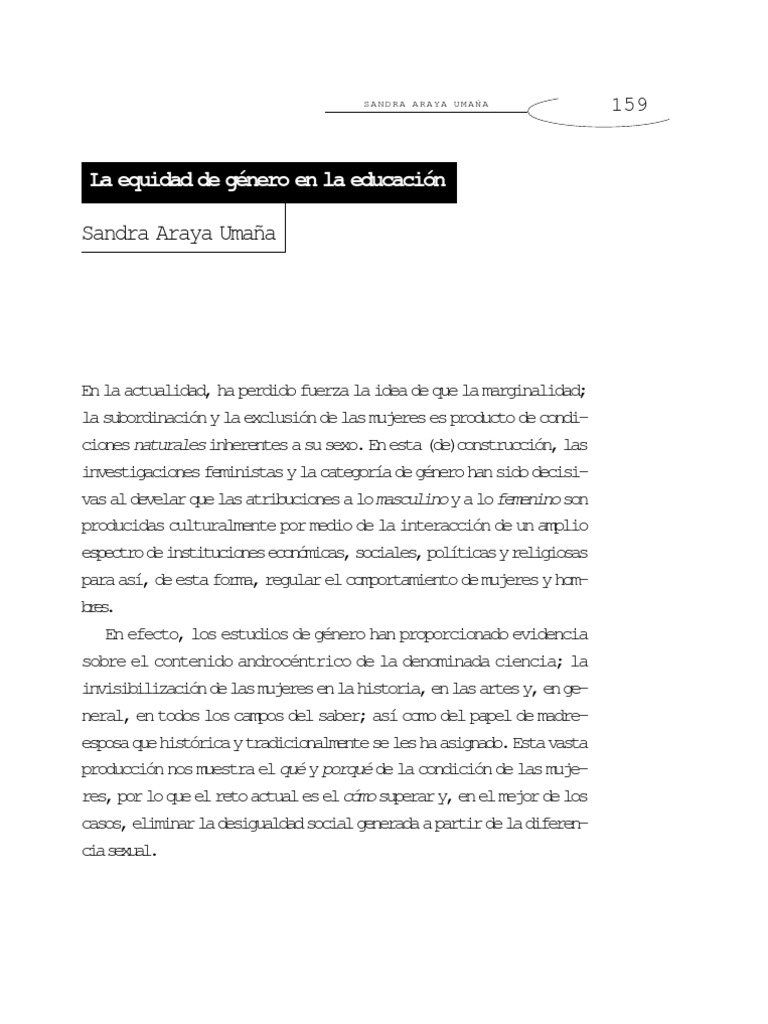 Educación y Equidad de Género en la Escuela | PDF | Igualdad de género ...