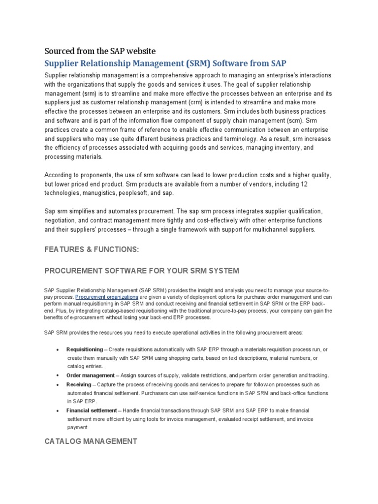 Supplier Relationship Management (SRM) Software From SAP | PDF ...