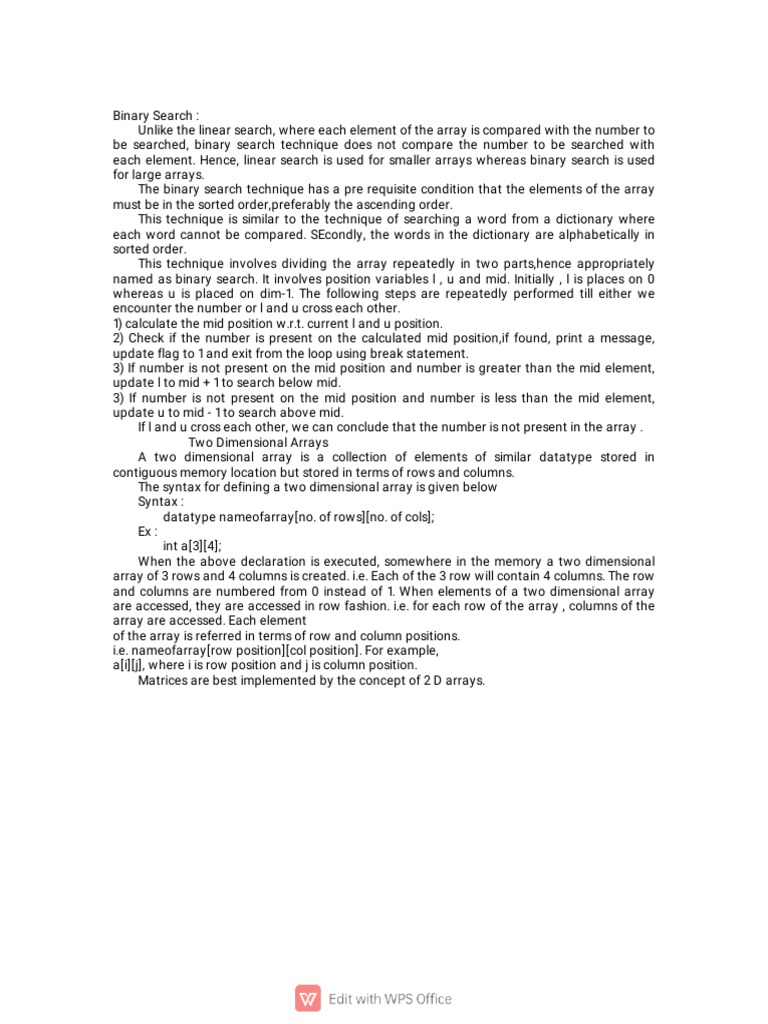 Binary Search and Two-Dimensional Arrays | PDF