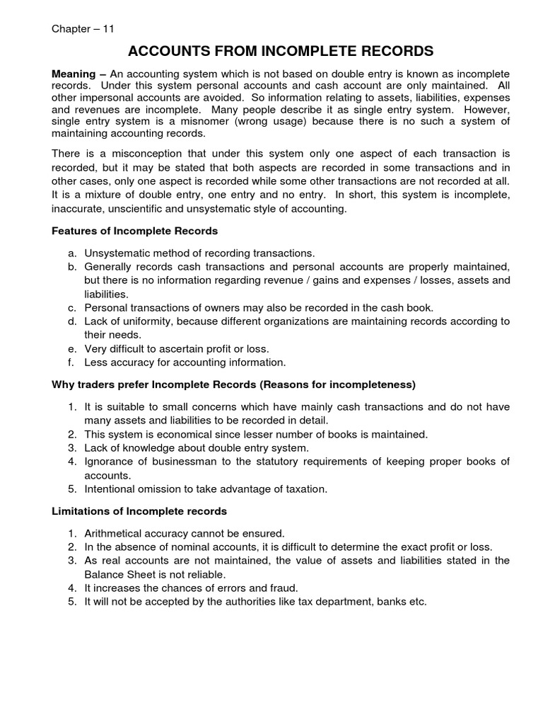 Incomplete Records in Accounting Explained | PDF | Balance Sheet ...
