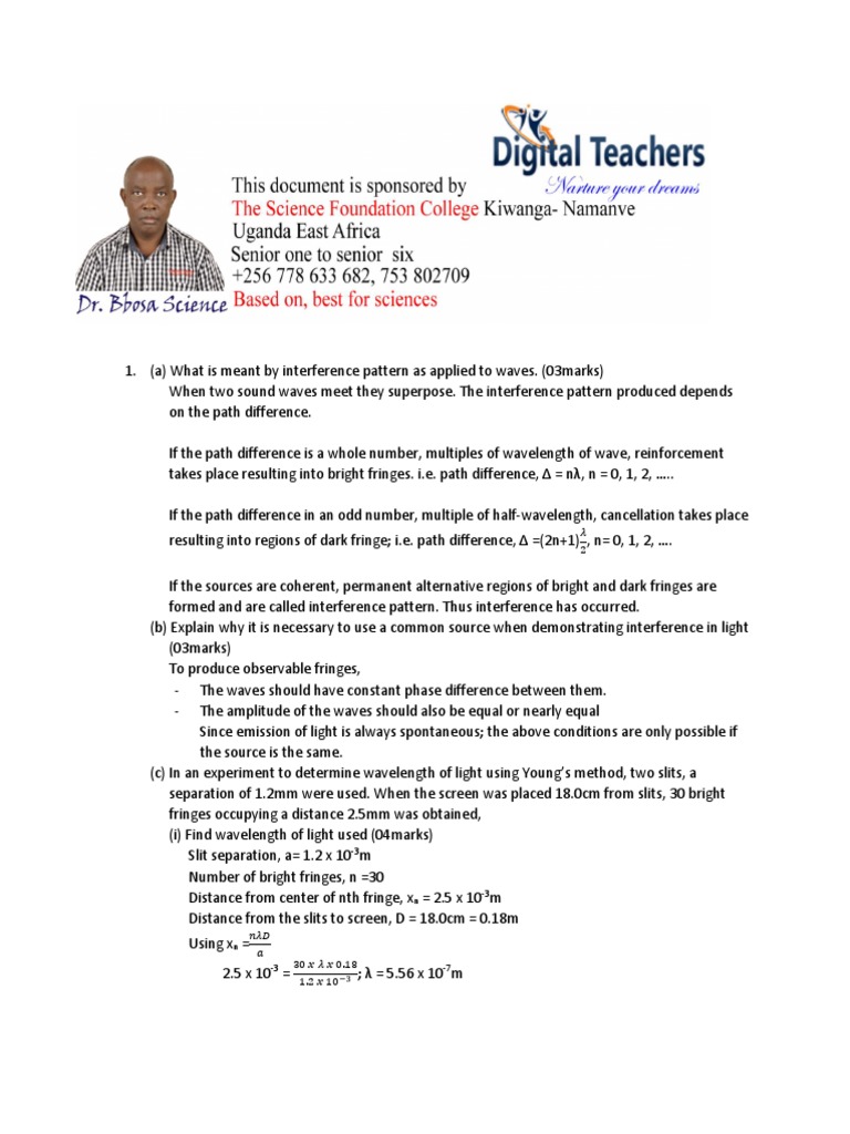 Waves A Level Questions and Answers | PDF | Waves | Diffraction