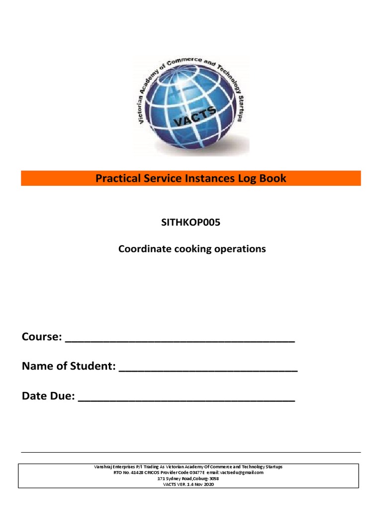 Cooking Operations Logbook SITHKOP005 | PDF | Foods | Kitchen