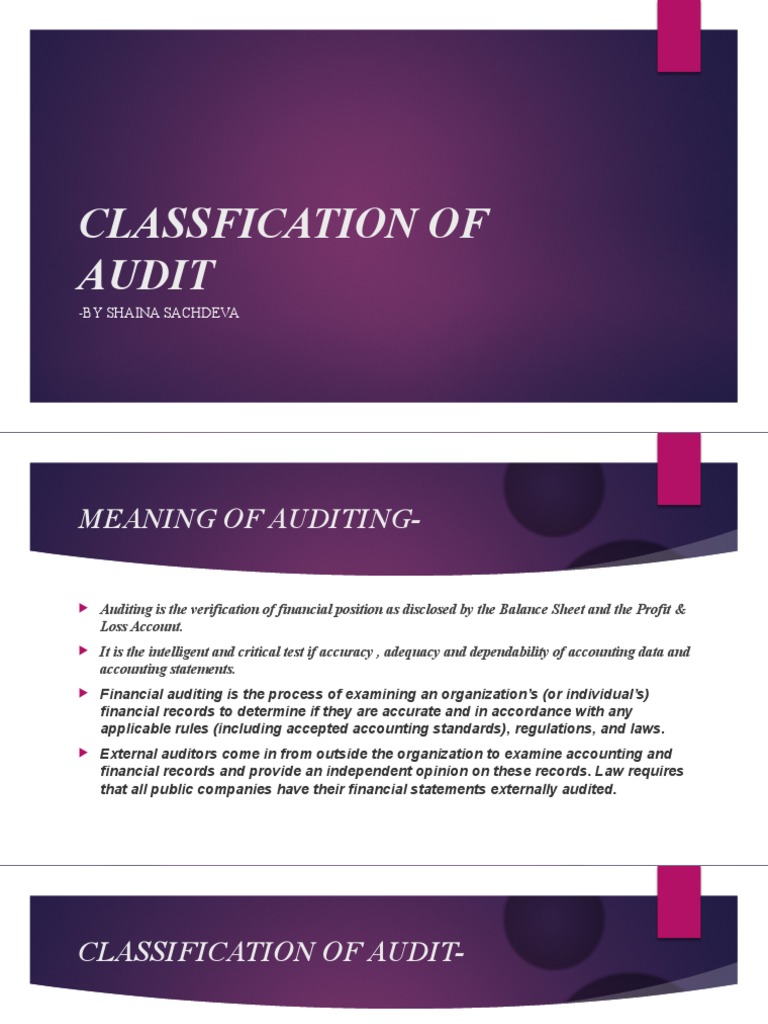 Types and Classifications of Audits | PDF | Audit | Accounting