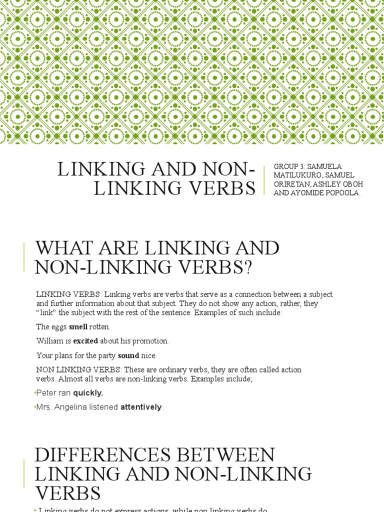 Linking vs Non-Linking Verbs Explained | PDF | Wellness